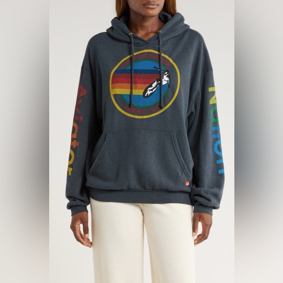 AVIATOR NATION RELAXED PULLOVER HOODIE CHARCOAL